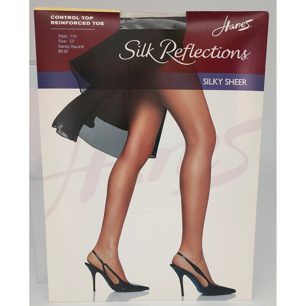 Hanes Silk Reflections Pantyhose EF Barely Black NEW Control Top 718 Sheer